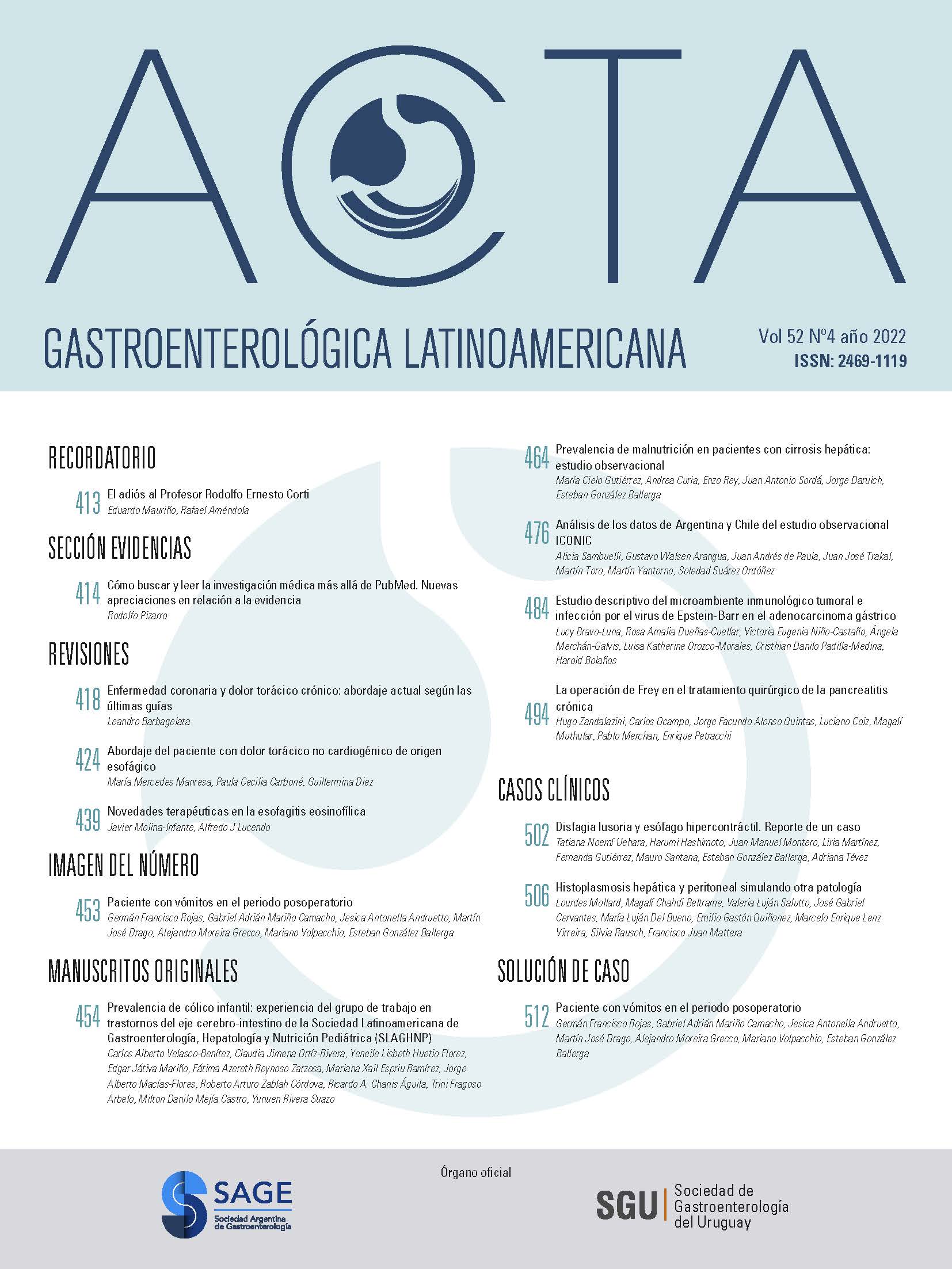 					Ver Vol. 52 Núm. 4 (2022): Acta Gastroenterológica Latinoamericana
				