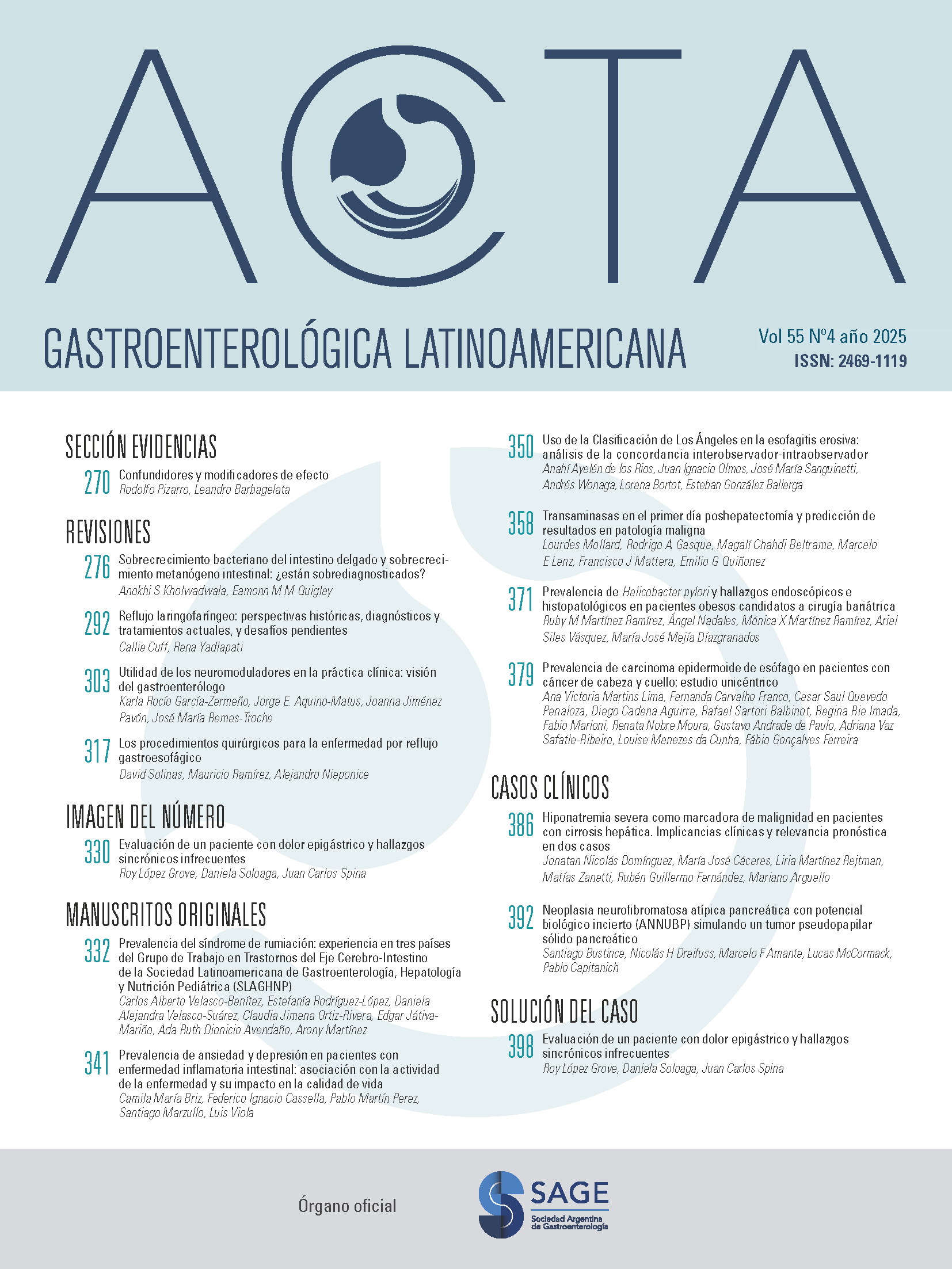 					Ver Vol. 55 Núm. 4 (2025): Acta Gastroenterológica Latinoamericana
				