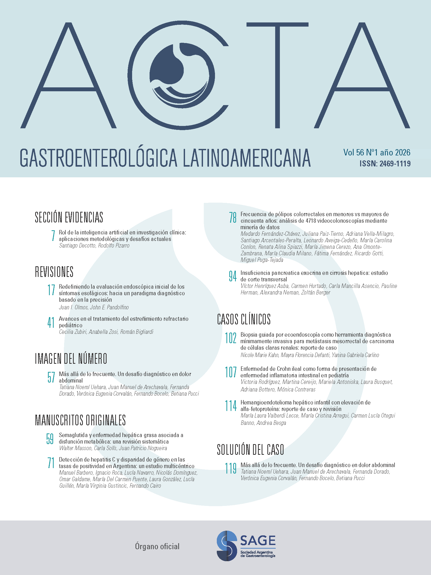					Ver Vol. 56 Núm. 1 (2026): Acta Gastroenterológica Latinoamericana
				