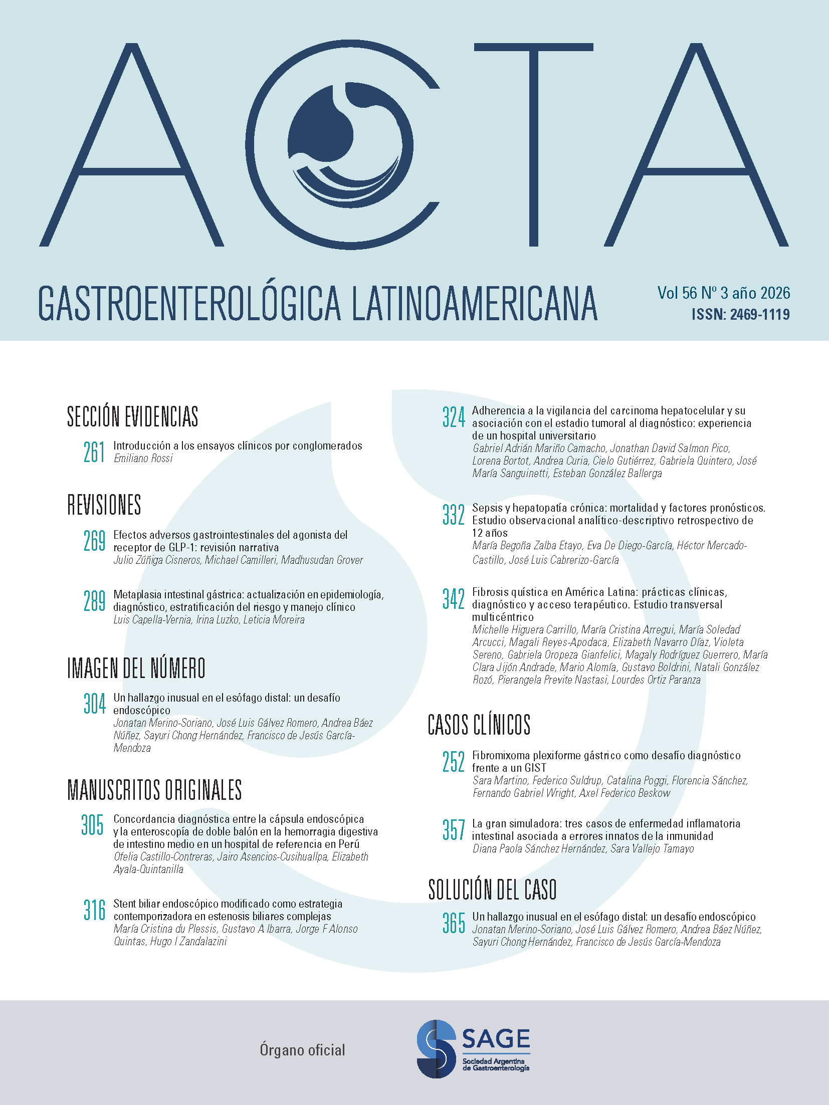 					Ver Vol. 56 Núm. 3 (2026): Acta Gastroenterológica Latinoamericana
				